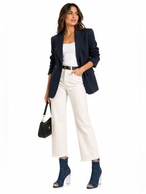 Denim frayed side zip day 2 nite stylish trend transparent stack heel boot 8.5/9